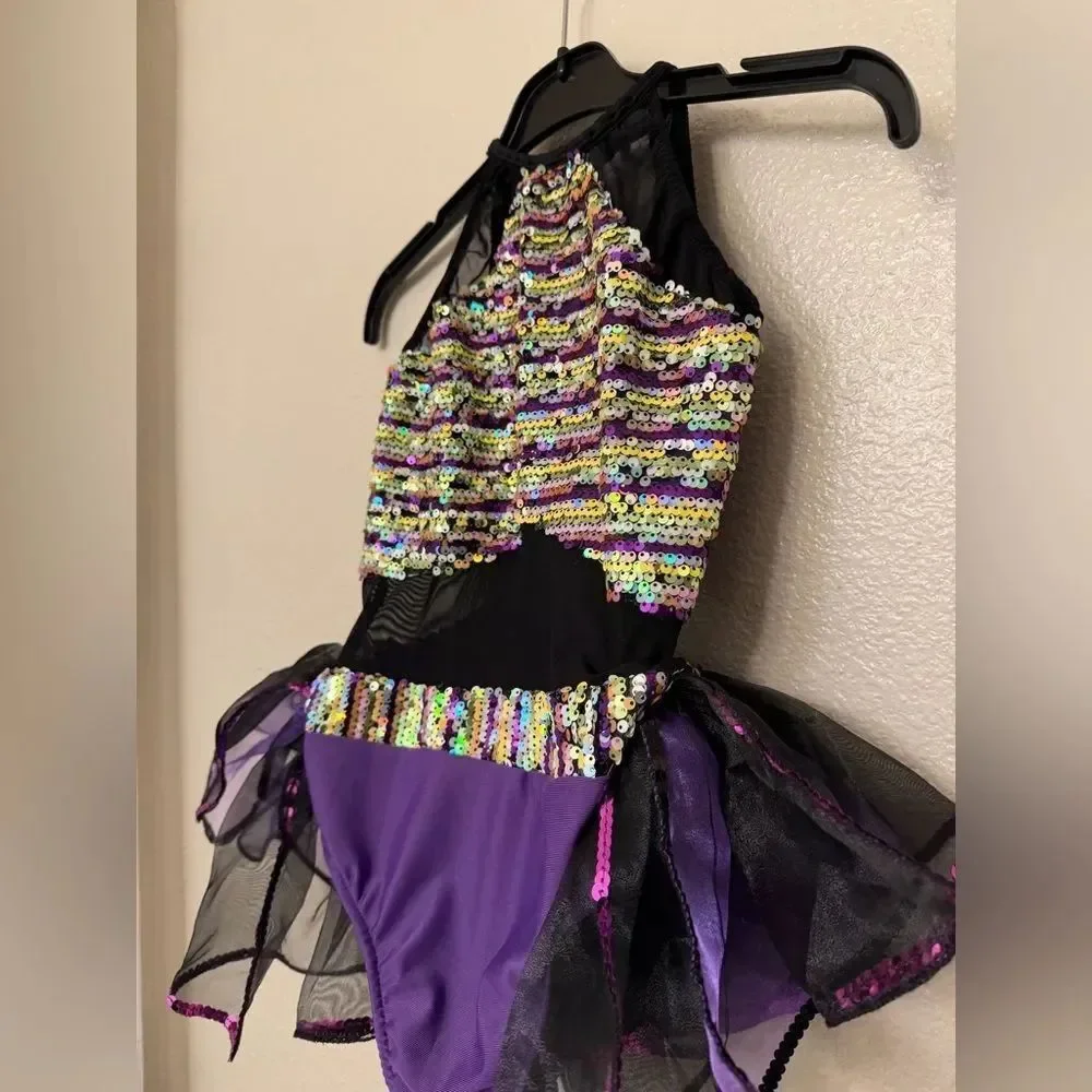 Glamour solo dance costume purple tutu sequin LC-large child